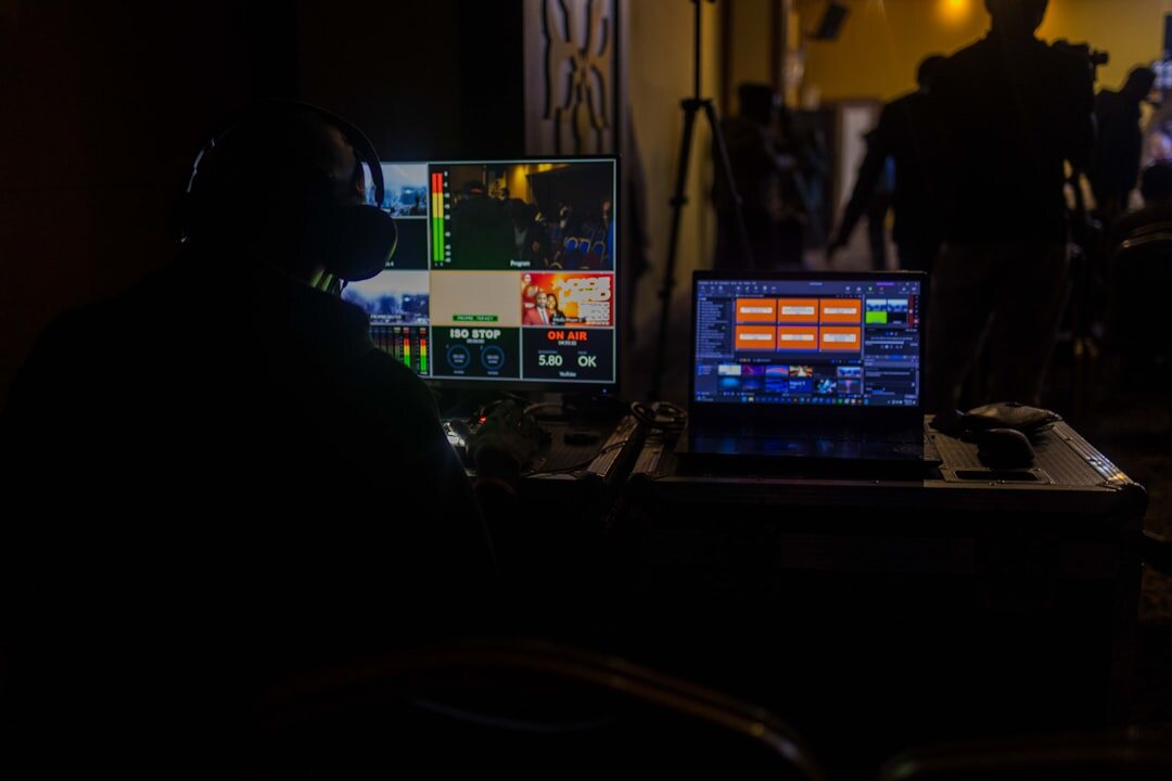 Professional live streaming studio setup with cameras and monitors
