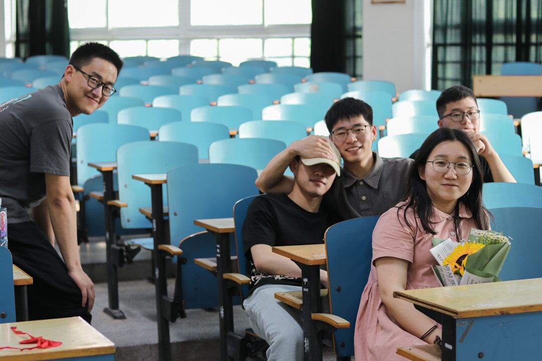 Students learning video production in a classroom